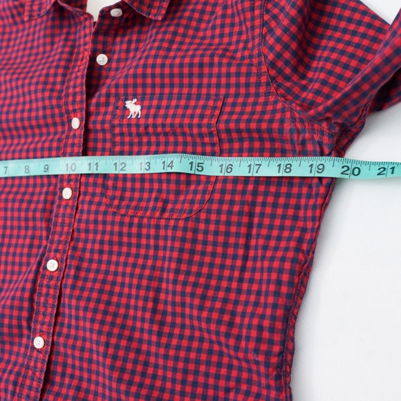 Abercrombie Fitch Women's Long Sleeve Red Navy Gingham Medium - Picture 9 of 10